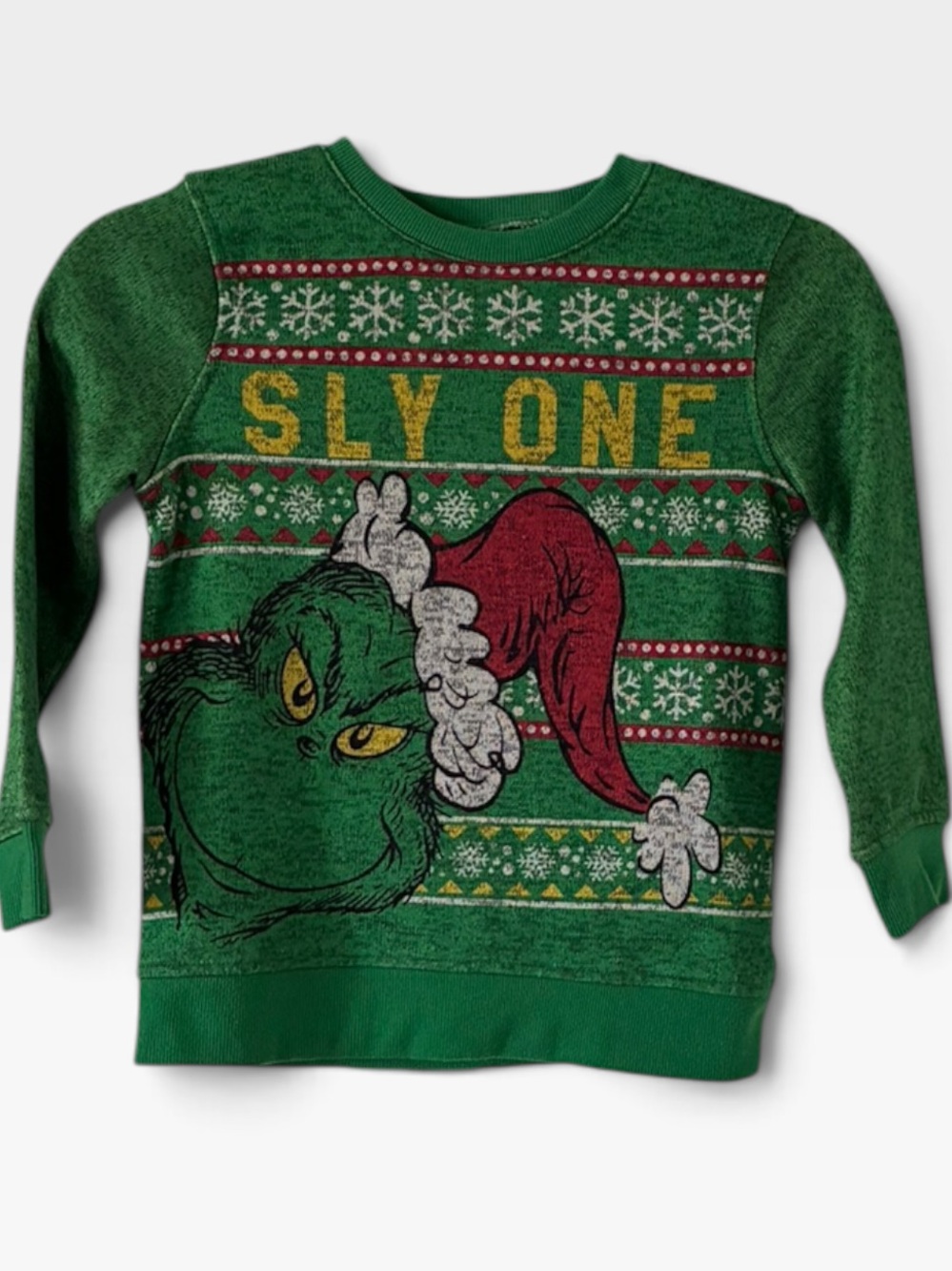 EUC Boys Dr Seuss Grinch Christmas Sweatshirt XS Sly One Holiday Sweater